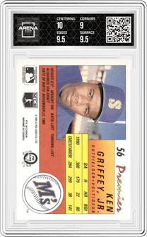 Ken Griffey, Jr.  from the 1991 O-PEE-CHEE Premier set graded by Arena Club and given an overall grade of 9.5.