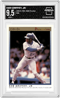 Ken Griffey, Jr.  from the 1991 O-PEE-CHEE Premier set graded by Arena Club and given an overall grade of 9.5.