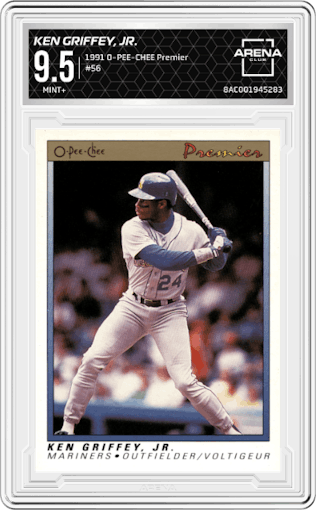 Ken Griffey, Jr.  from the 1991 O-PEE-CHEE Premier set graded by Arena Club and given an overall grade of 9.5.