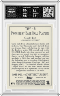 Gavin Lux from the 2020 Topps Update  set graded by Arena Club and given an overall grade of 9.5.