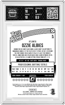 Ozzie Albies from the 2018 Panini Donruss Optic set graded by Arena Club and given an overall grade of 9.