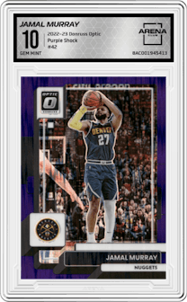 Jamal Murray from the 2022-23 Panini Donruss Optic  set featuring a Purple Shock parallel graded by Arena Club and given an overall grade of 10.