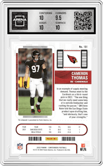 Cameron Thomas from the 2022 Panini Contenders set graded by Arena Club and given an overall grade of 10.
