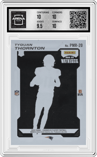 Tyquan Thornton from the 2022 Panini Chronicles set graded by Arena Club and given an overall grade of 10.