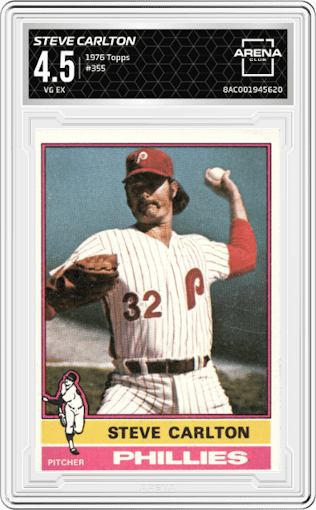 Steve Carlton from the 1976 Topps set graded by Arena Club and given an overall grade of 4.5.