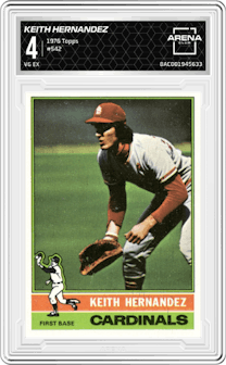 Keith Hernandez from the 1976 Topps set graded by Arena Club and given an overall grade of 4.