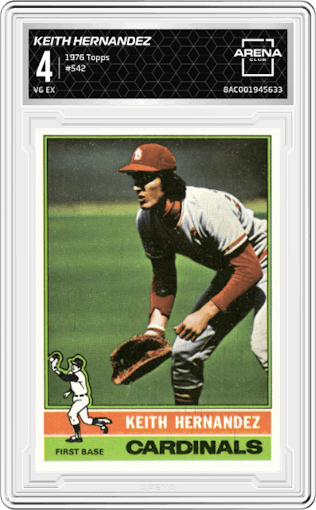 Keith Hernandez from the 1976 Topps set graded by Arena Club and given an overall grade of 4.