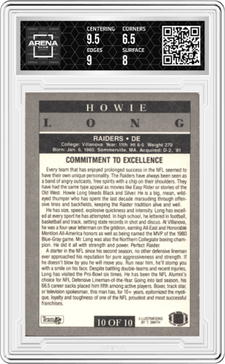 Howie Long from the 1991 Fleer set graded by Arena Club and given an overall grade of 7.