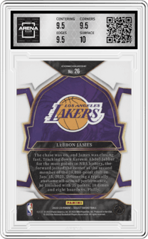 Lebron James from the 2022-23 Panini Select set graded by Arena Club and given an overall grade of 10.