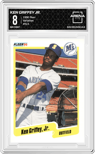 Ken Griffey Jr. from the 1990 Fleer  set featuring a Variation parallel graded by Arena Club and given an overall grade of 8.