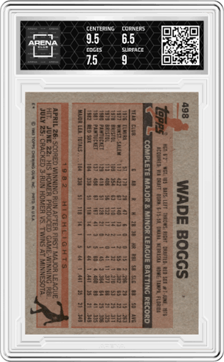 Wade Boggs from the 1983 Topps set graded by Arena Club and given an overall grade of 7.