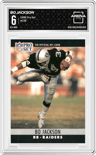 Bo Jackson from the 1990 Pro Set set graded by Arena Club and given an overall grade of 6.
