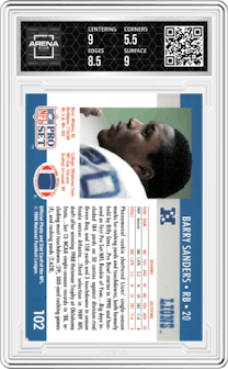Barry Sanders from the 1990 Pro Set set graded by Arena Club and given an overall grade of 6.