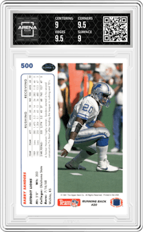 Barry Sanders from the 1991 Upper Deck set graded by Arena Club and given an overall grade of 9.5.