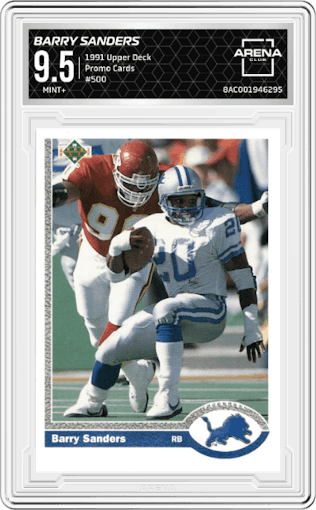 Barry Sanders from the 1991 Upper Deck set graded by Arena Club and given an overall grade of 9.5.