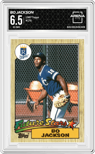 Bo Jackson from the 1987 Topps set graded by Arena Club and given an overall grade of 6.5.