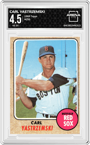 Carl Yastrzemski from the 1968 Topps set graded by Arena Club and given an overall grade of 4.5.