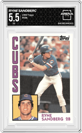 Ryne Sandberg from the 1984 Topps set graded by Arena Club and given an overall grade of 5.5.