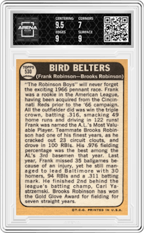 Frank Robinson/Brooks Robinson from the 1968 Topps set graded by Arena Club and given an overall grade of 7.5.