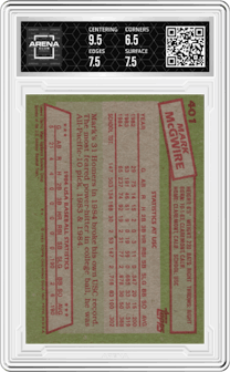 Mark McGwire from the 1985 Topps set graded by Arena Club and given an overall grade of 7.