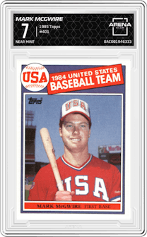 Mark McGwire from the 1985 Topps set graded by Arena Club and given an overall grade of 7.