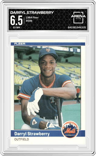 Darryl Strawberry from the 1984 Fleer set graded by Arena Club and given an overall grade of 6.5.