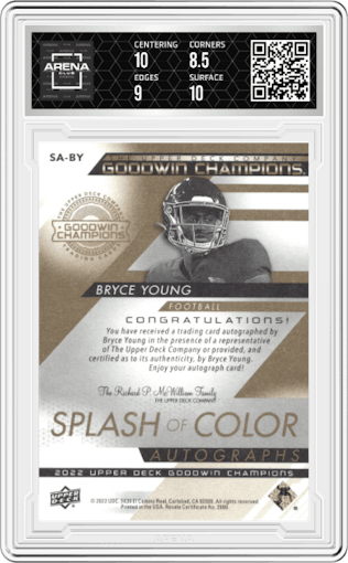 Bryce Young from the 2022 UD Goodwin Champions set graded by Arena Club and given an overall grade of 9.