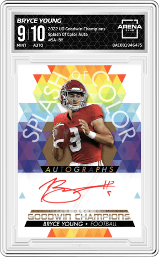 Bryce Young from the 2022 UD Goodwin Champions set graded by Arena Club and given an overall grade of 9.