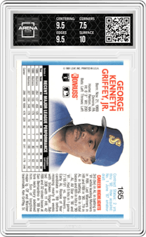 Ken Griffey, Jr. from the 1992 Donruss set graded by Arena Club and given an overall grade of 8.