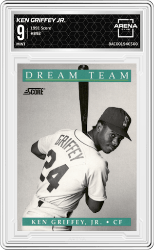 Ken Griffey Jr. from the 1991 Score set graded by Arena Club and given an overall grade of 9.