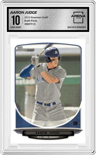 Aaron Judge from the 2013 Bowman Drafts Picks & Prospects set graded by Arena Club and given an overall grade of 10.