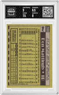 Don Mattingly from the 1990 Topps set graded by Arena Club and given an overall grade of 7.