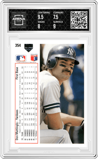 Don Mattingly from the 1991 Upper Deck set graded by Arena Club and given an overall grade of 8.