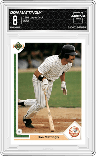 Don Mattingly from the 1991 Upper Deck set graded by Arena Club and given an overall grade of 8.