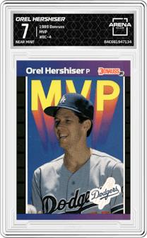 Orel Hershiser from the 1989 Donruss set graded by Arena Club and given an overall grade of 7.