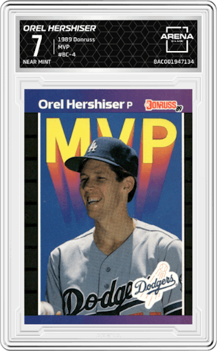Orel Hershiser from the 1989 Donruss set graded by Arena Club and given an overall grade of 7.