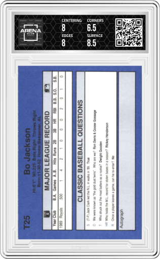 Bo Jackson  from the 1990 Classic Update set graded by Arena Club and given an overall grade of 7.