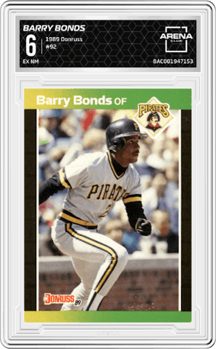 Barry Bonds from the 1989 Donruss set graded by Arena Club and given an overall grade of 6.