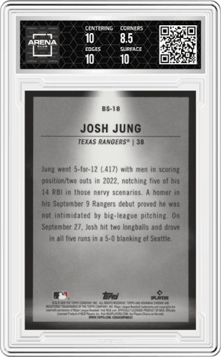 Josh Jung from the 2023 Bowman  set graded by Arena Club and given an overall grade of 9.