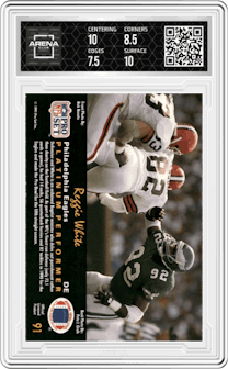 Reggie White from the 1991 Pro Set Platinum set graded by Arena Club and given an overall grade of 8.