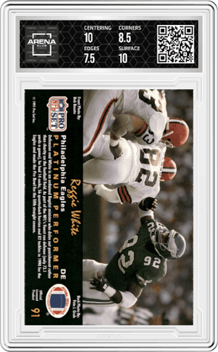 Reggie White from the 1991 Pro Set Platinum set graded by Arena Club and given an overall grade of 8.