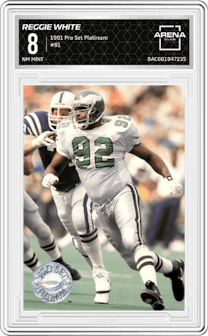 Reggie White from the 1991 Pro Set Platinum set graded by Arena Club and given an overall grade of 8.