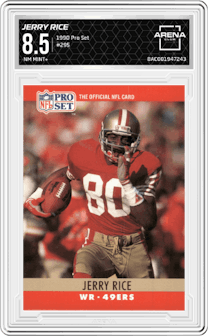 Jerry Rice from the 1990 Pro Set set graded by Arena Club and given an overall grade of 8.5.