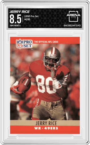 Jerry Rice from the 1990 Pro Set set graded by Arena Club and given an overall grade of 8.5.