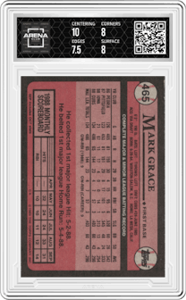 Mark Grace from the 1989 Topps set graded by Arena Club and given an overall grade of 8.