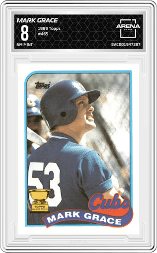 Mark Grace from the 1989 Topps set graded by Arena Club and given an overall grade of 8.
