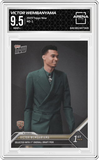 Victor Wembanyama from the 2023 Topps Now
 set graded by Arena Club and given an overall grade of 9.5.