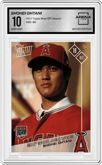 Shohei Ohtani from the 2017 Topps Now Off-Season set graded by Arena Club and given an overall grade of 10.