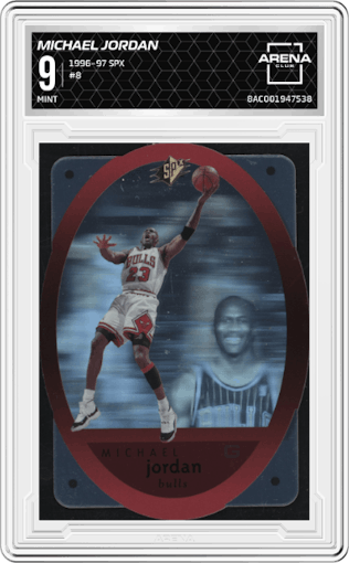 Michael Jordan from the 1996-97 SPX set graded by Arena Club and given an overall grade of 9.