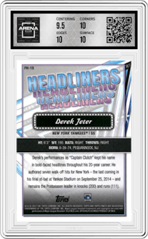 Derek Jeter from the 2023 Topps Finest Baseball set graded by Arena Club and given an overall grade of 10.